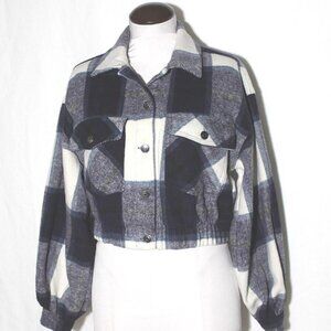 NEW Ashley Cropped Shades of Blue & White Plaid Jacket Women's Medium
